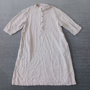 Meomua Linen Tunic Dress Womens M Beige 1/4 Sleeve Blade Collar Resort Beach